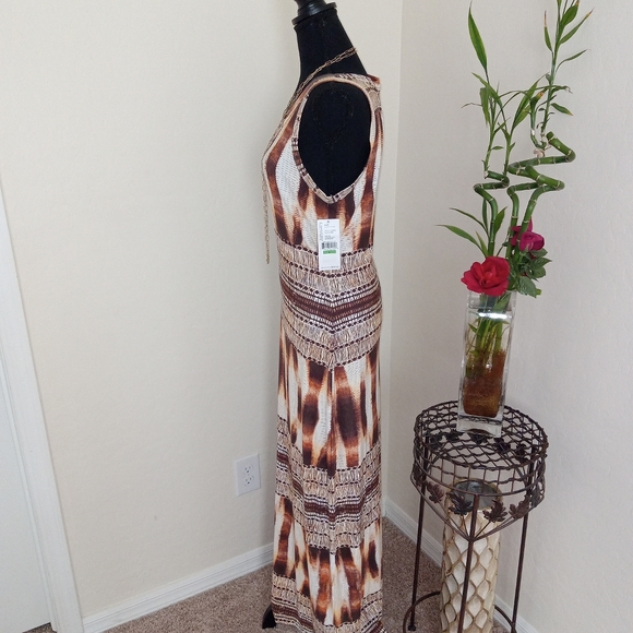 NWT Karen Kane Brown/Tan Aztec Print Maxi Dress Size L - Picture 9 of 13